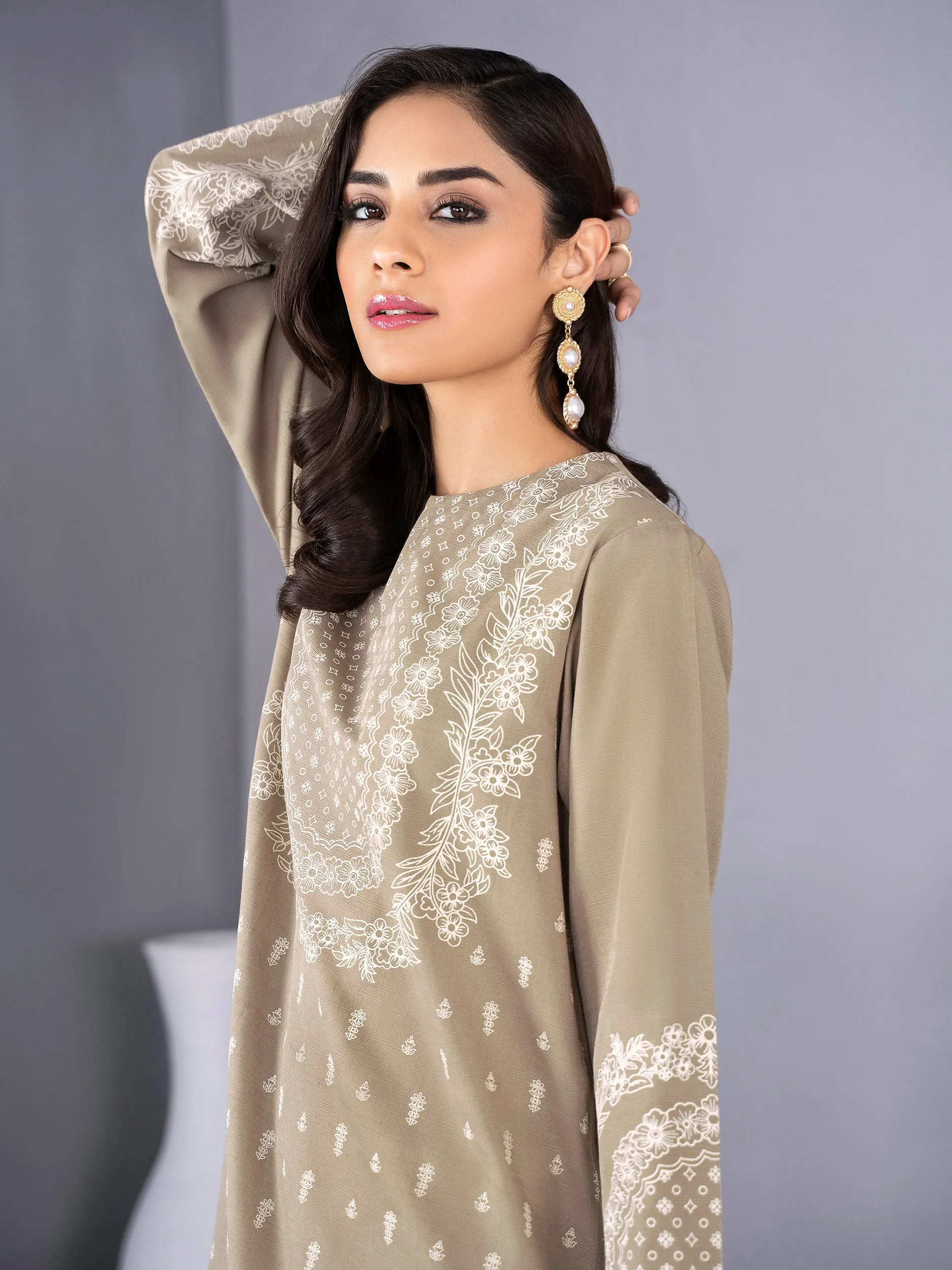 2 Piece Khaddar Suit-Embossed (Unstitched)
