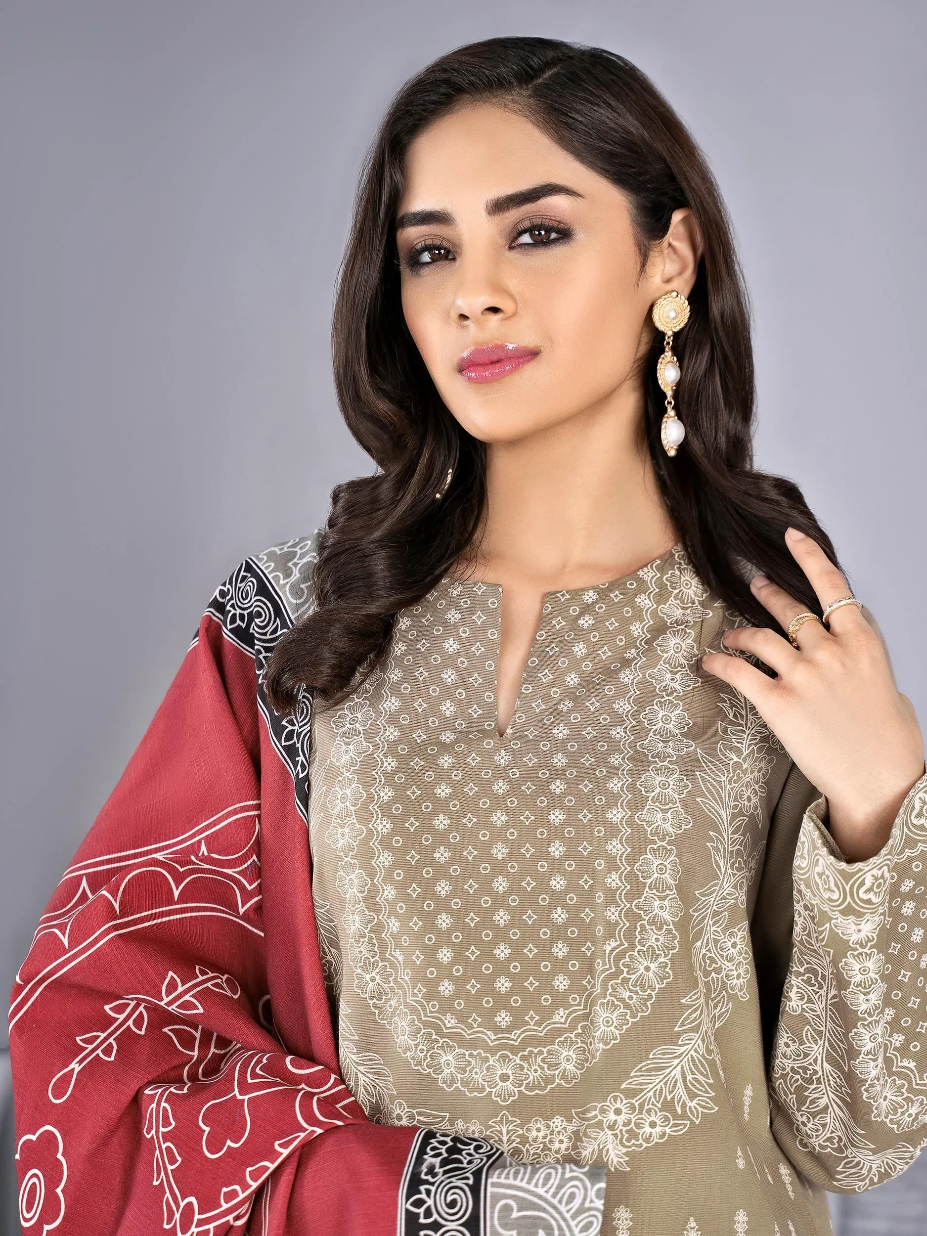 2 Piece Khaddar Suit-Embossed (Unstitched)