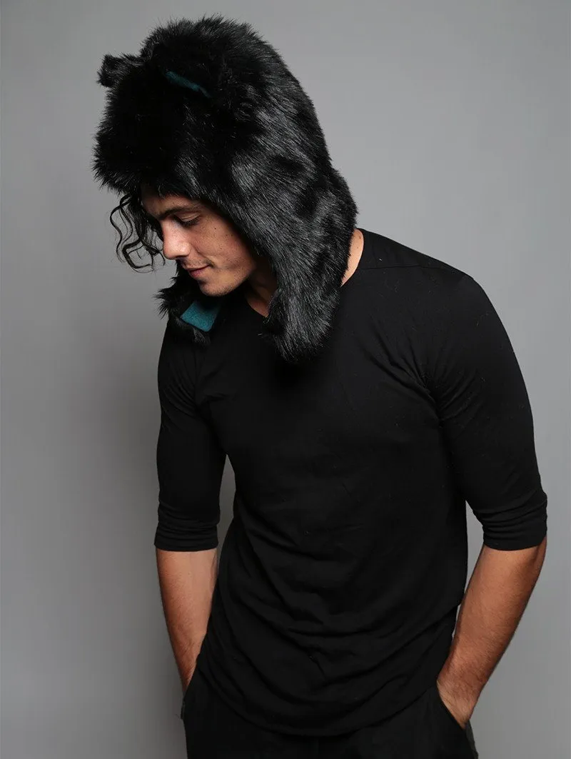 Black Wolf Faux Fur Half Hood