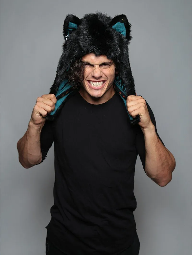 Black Wolf Faux Fur Half Hood