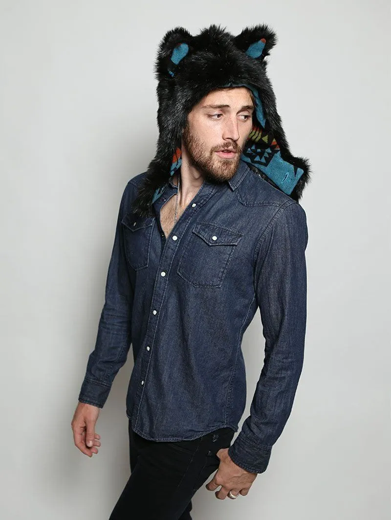 Black Wolf Faux Fur Half Hood