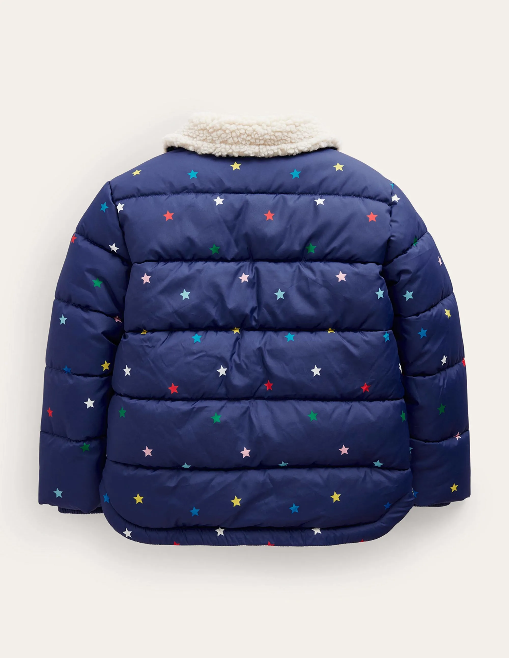 Borg Detail Padded Jacket-Navy / Multi Confetti Star