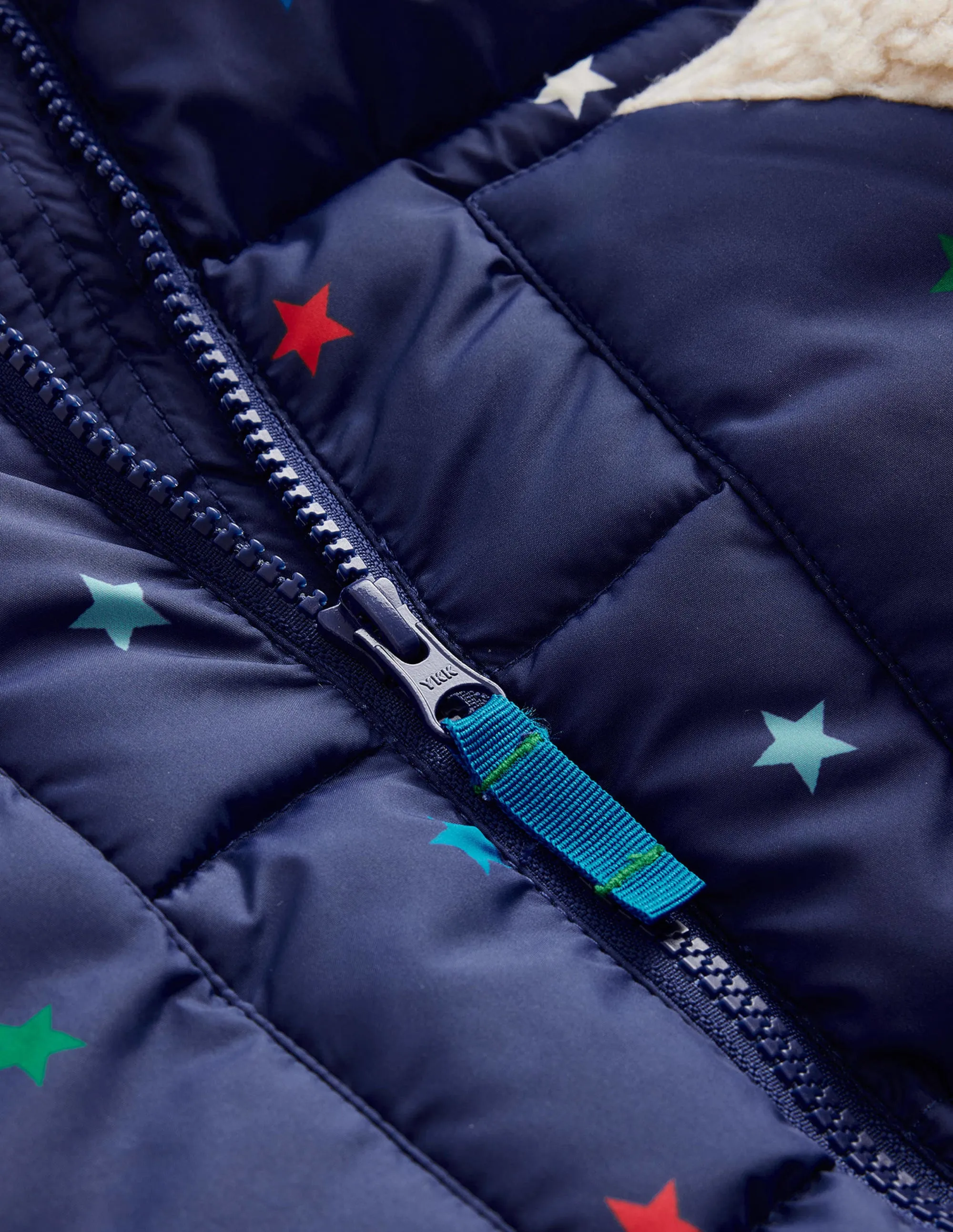 Borg Detail Padded Jacket-Navy / Multi Confetti Star