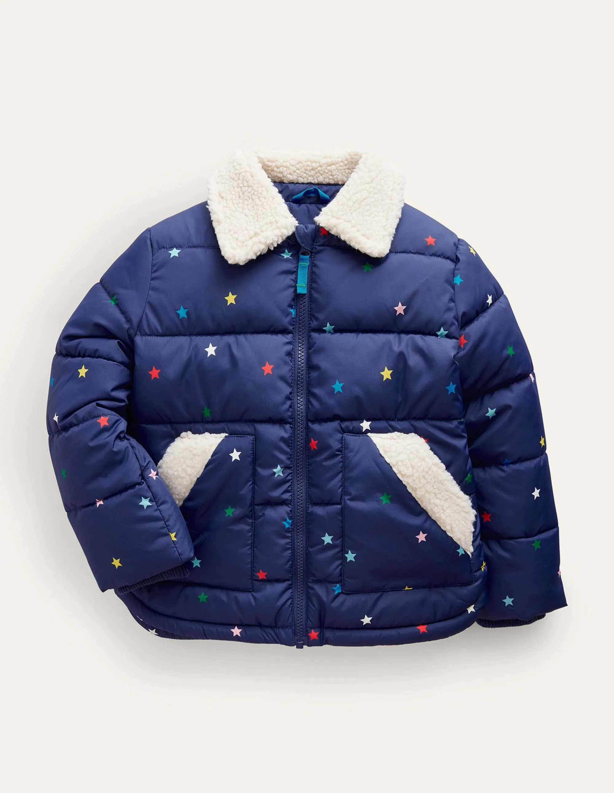 Borg Detail Padded Jacket-Navy / Multi Confetti Star