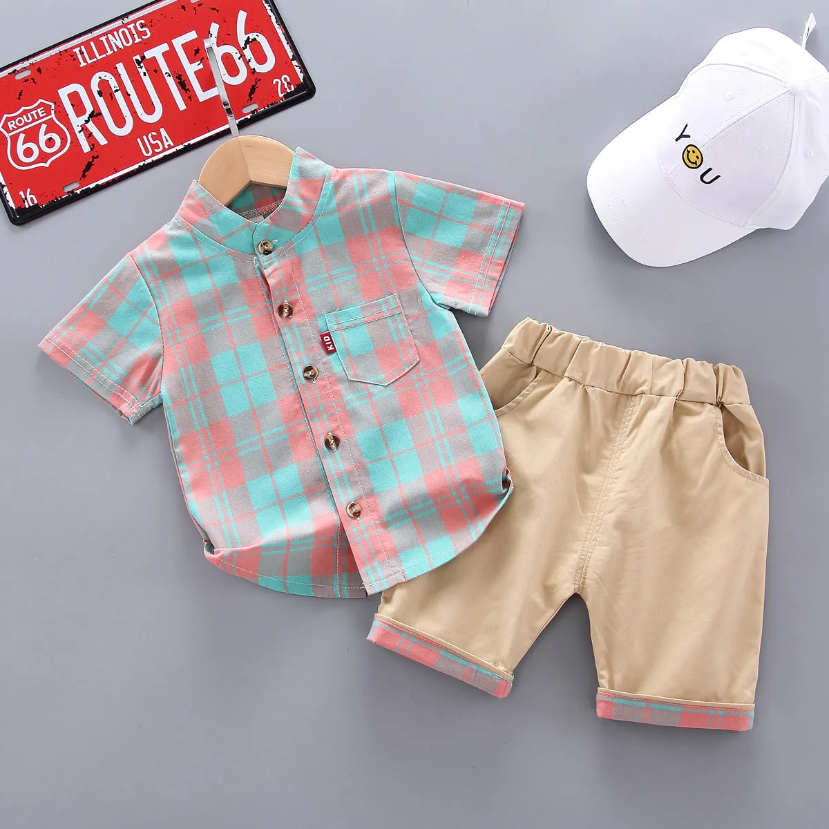 Boys Vintage Pastel Plaid 2 Pcs Set - ONLY 4 LEFT !!!