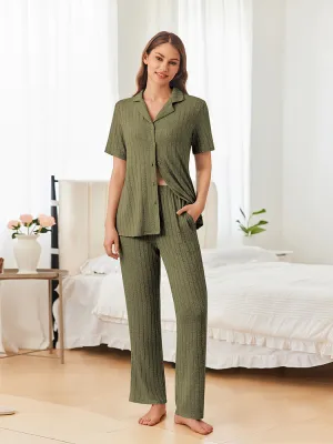 Casual Stretch Rib Knit Pajama Set (US Only)