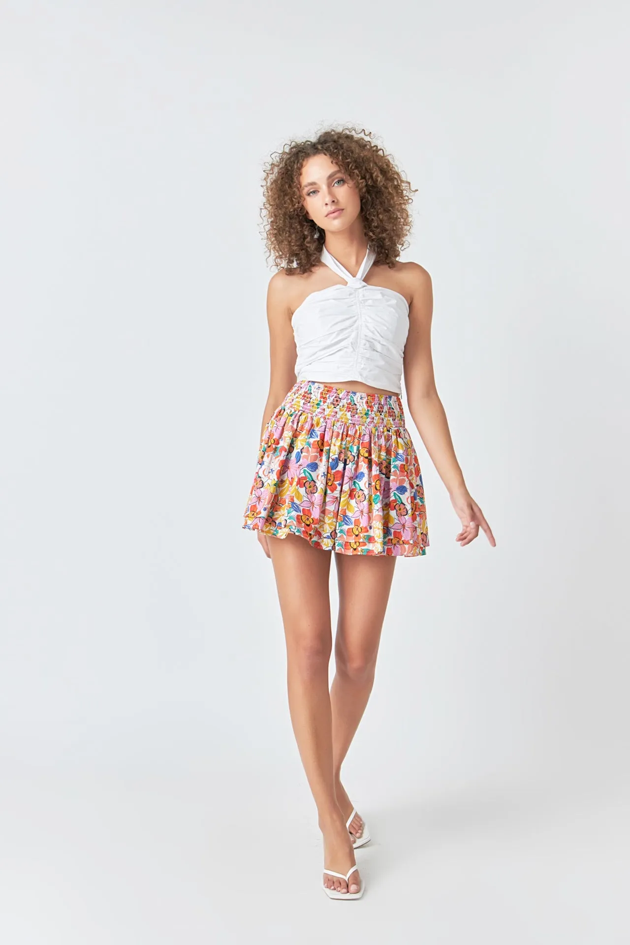 Cotton Floral Print Mini Skort