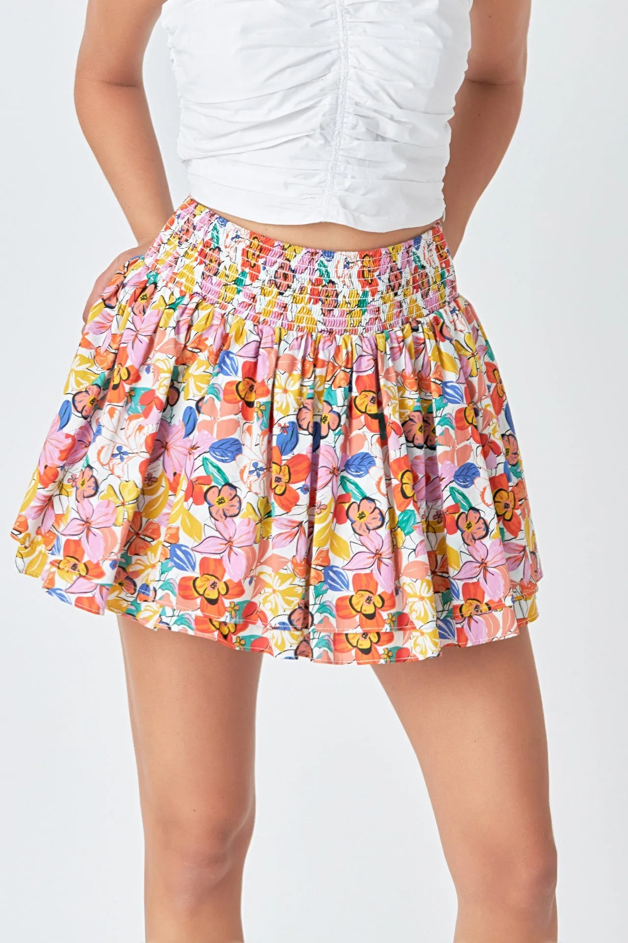 Cotton Floral Print Mini Skort
