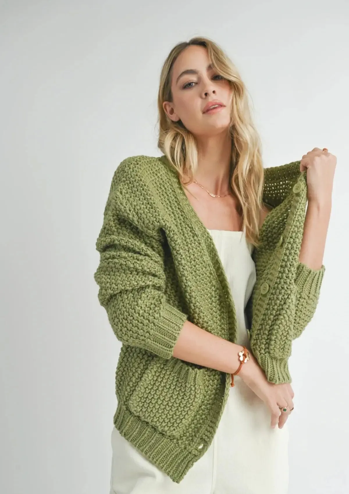 Eleanor Button Down Cardigan - Matcha
