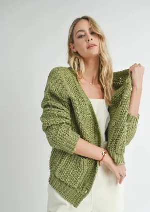 Eleanor Button Down Cardigan - Matcha