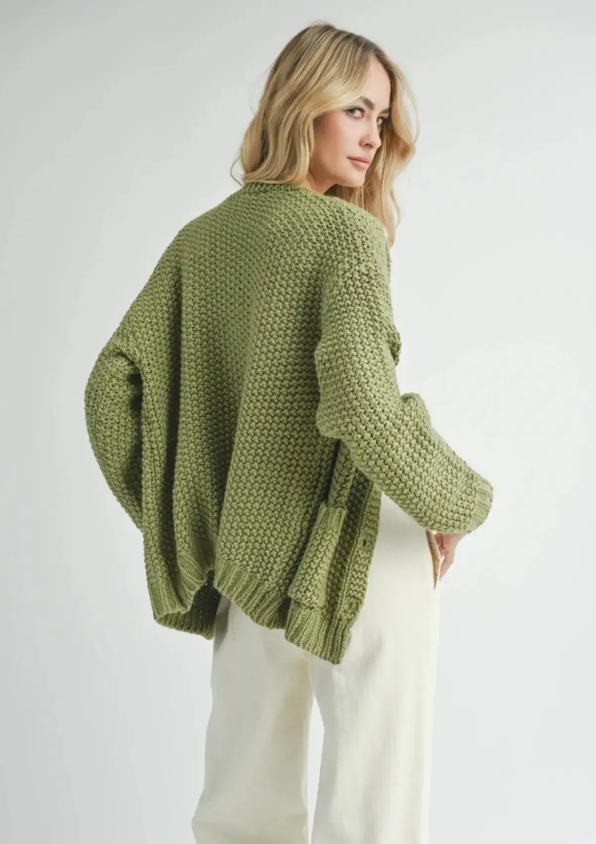 Eleanor Button Down Cardigan - Matcha