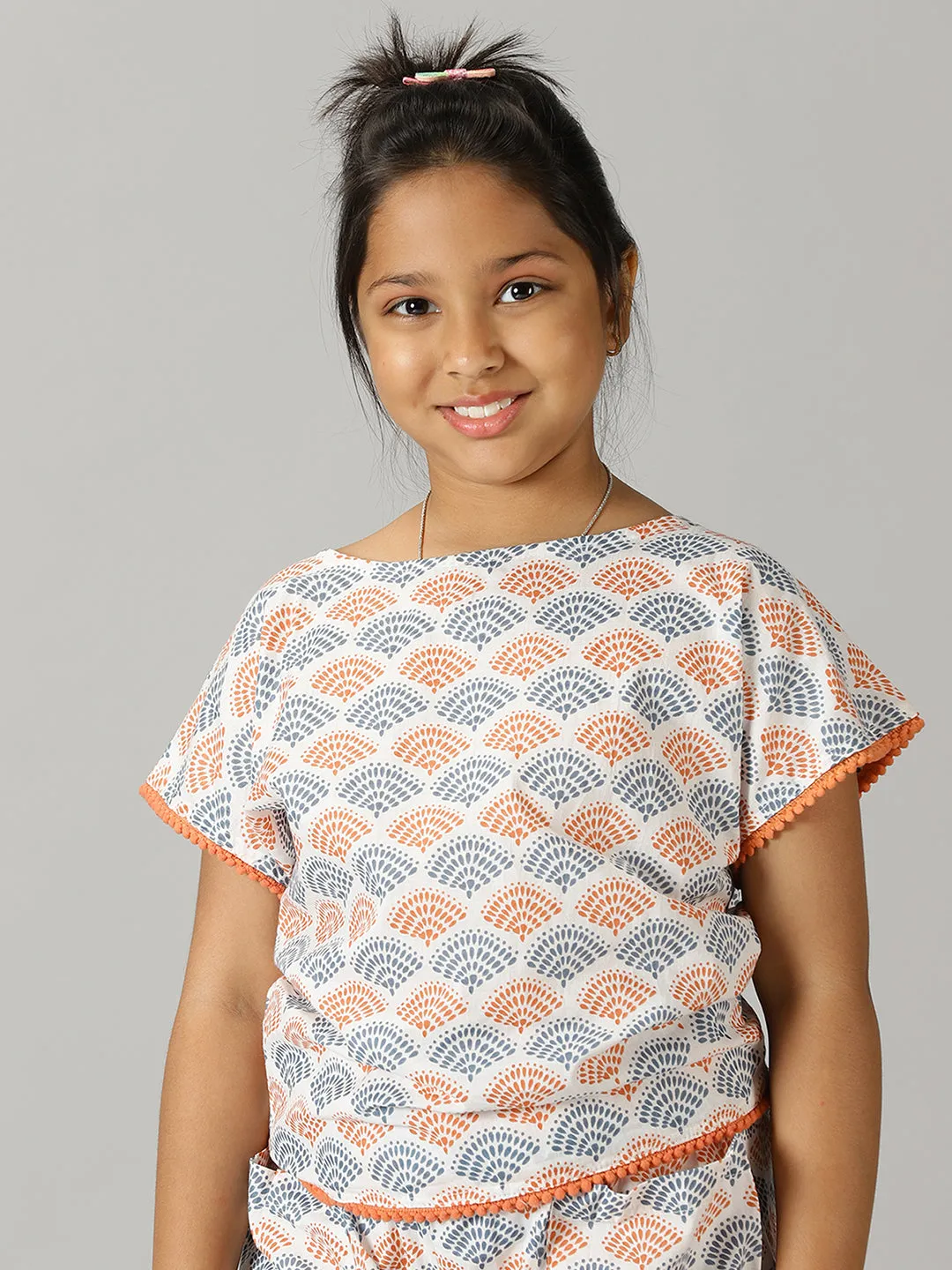 Girls Pom Pom Lace Top and Shorts Co-ord Set