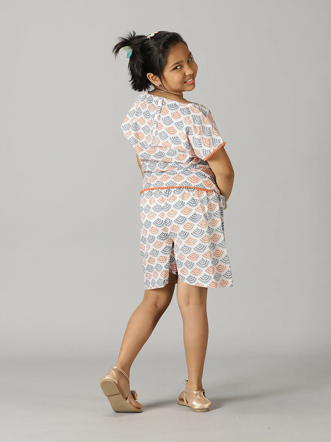 Girls Pom Pom Lace Top and Shorts Co-ord Set