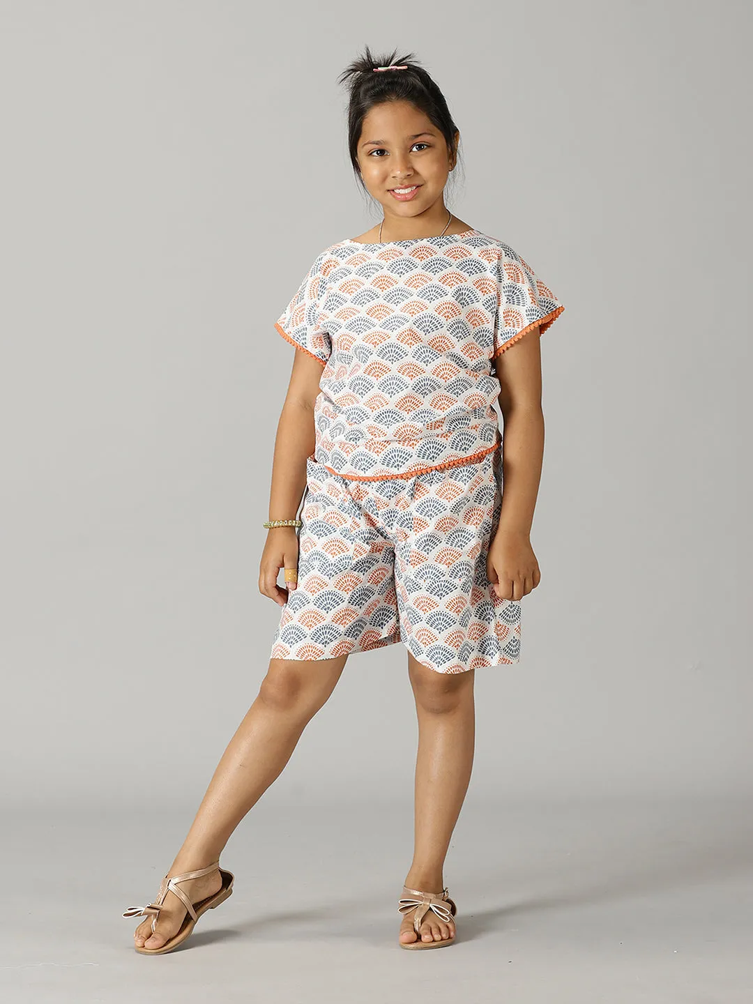 Girls Pom Pom Lace Top and Shorts Co-ord Set