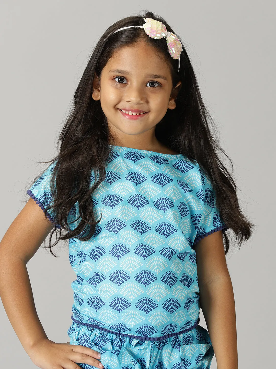 Girls Pom Pom Lace Top and Shorts Co-ord Set