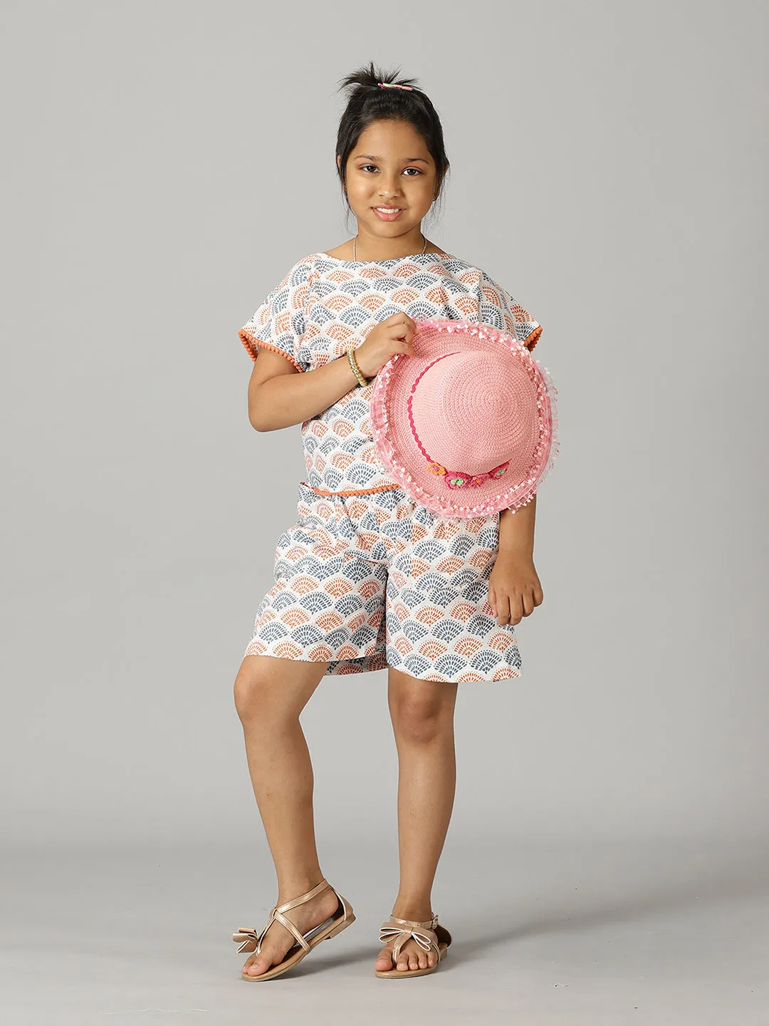 Girls Pom Pom Lace Top and Shorts Co-ord Set