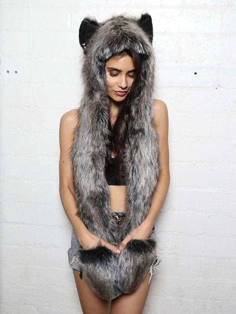 Grey Wolf Faux Fur Hood | Women's