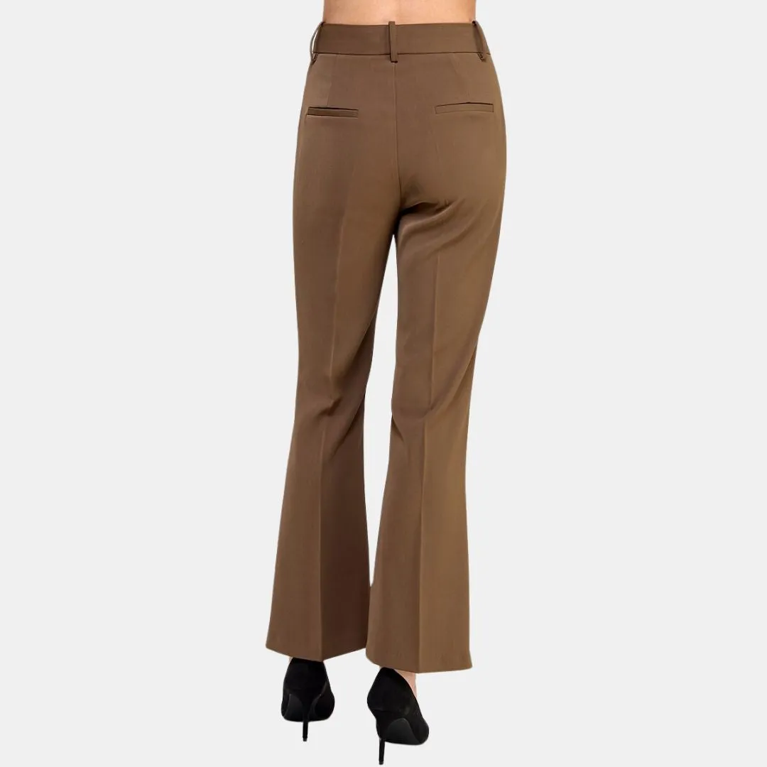 High-Waisted Flared Trousers (Mocha)