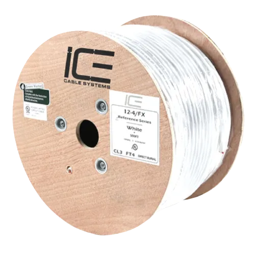 Ice Cable 12-4FX/SPOOL/WHT 12-4 Direct Burial Cable - 500ft Spool (White)