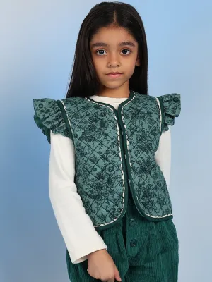 Laila Girls Sleeveless Casual Cotton Vest - Green Melange