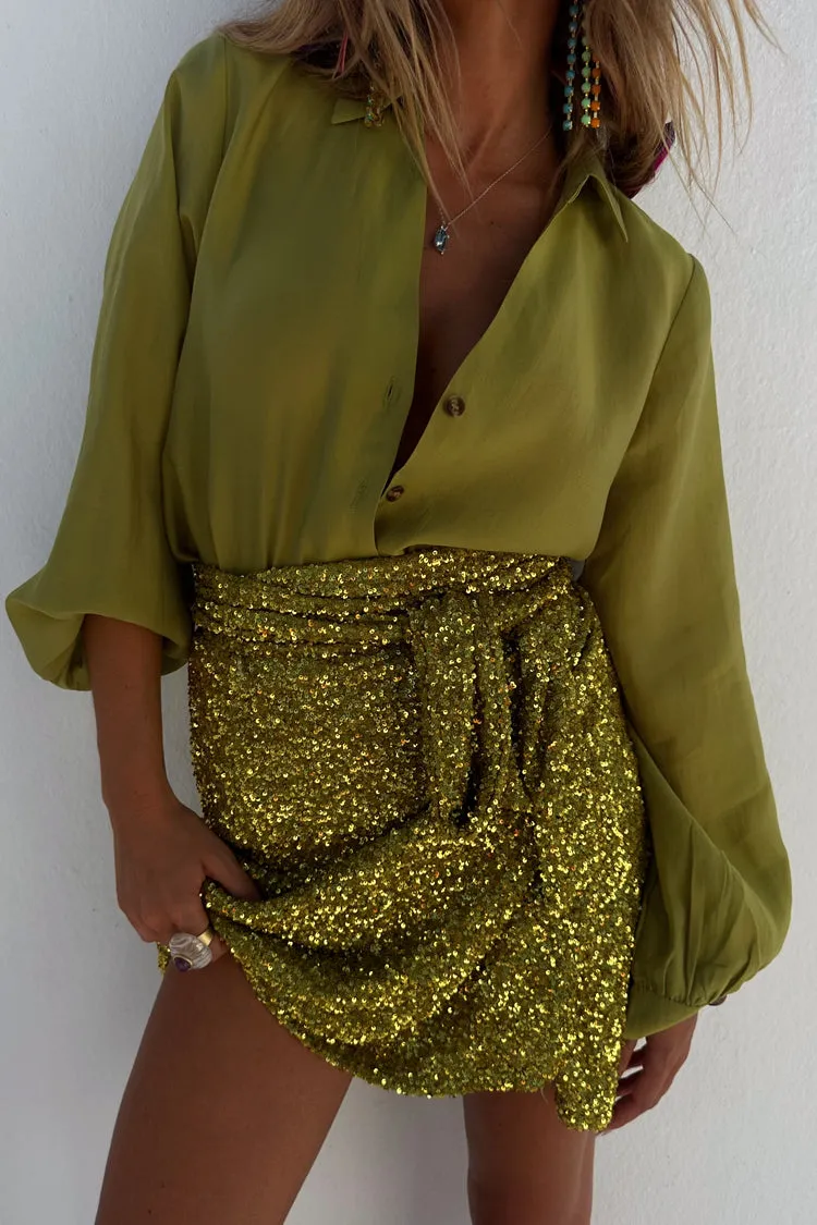 Lime Sequin Mini Jaspre Skirt