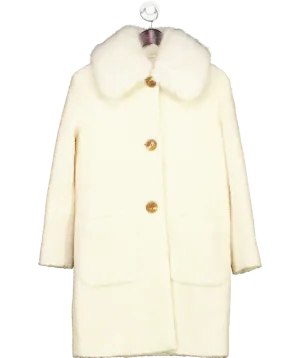 LK Bennett Cream Boucle Coat With Faux Fur Collar UK 6