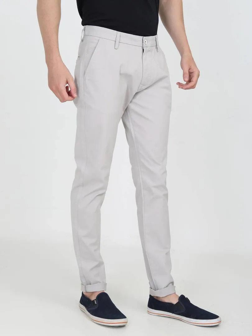 Men's Grey Cotton Solid Mid-Rise Regular Fit Casual Trouser