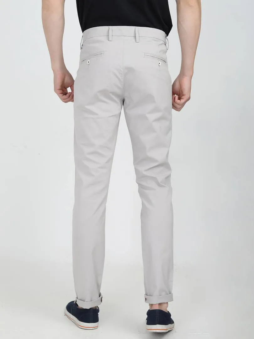 Men's Grey Cotton Solid Mid-Rise Regular Fit Casual Trouser