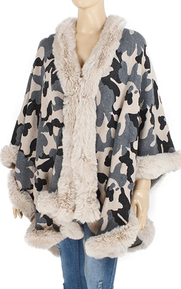P1785 Camouflage Pattern Cape with Soft Faux Fur
