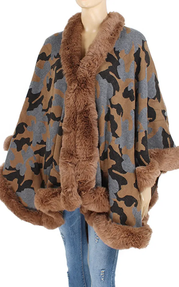 P1785 Camouflage Pattern Cape with Soft Faux Fur