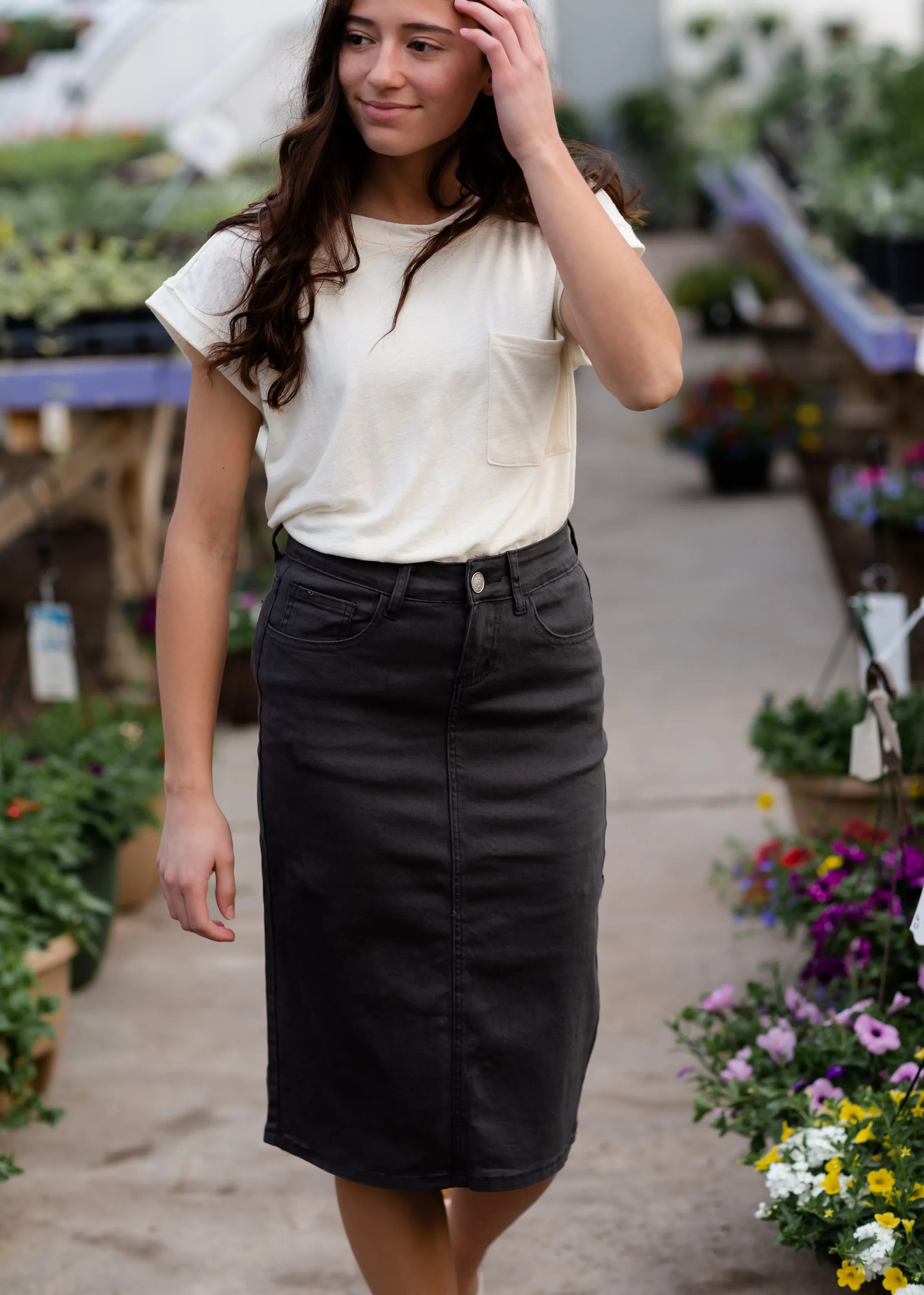 Remi Smokey Charcoal Denim Midi Skirt - FINAL SALE