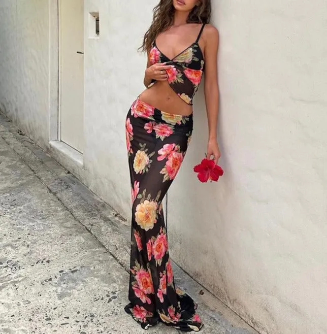 Risha Floral Mesh Skirt Set
