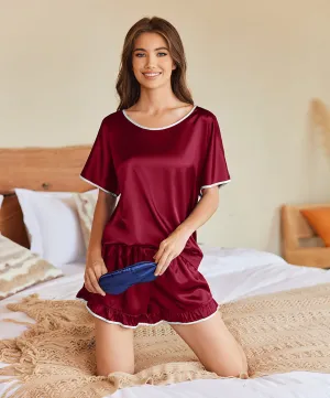 Silk Sleepwear Top with Ruffle Shorts (US Only)