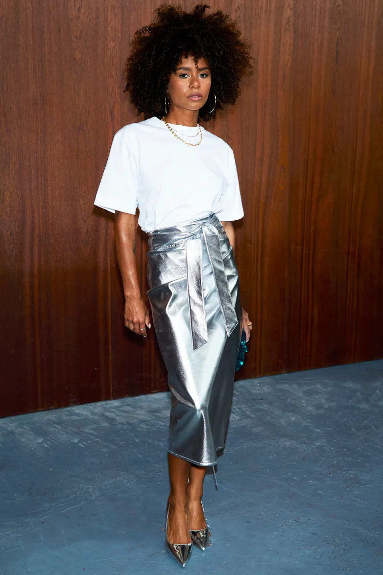 Silver Vegan Leather Jaspre Skirt