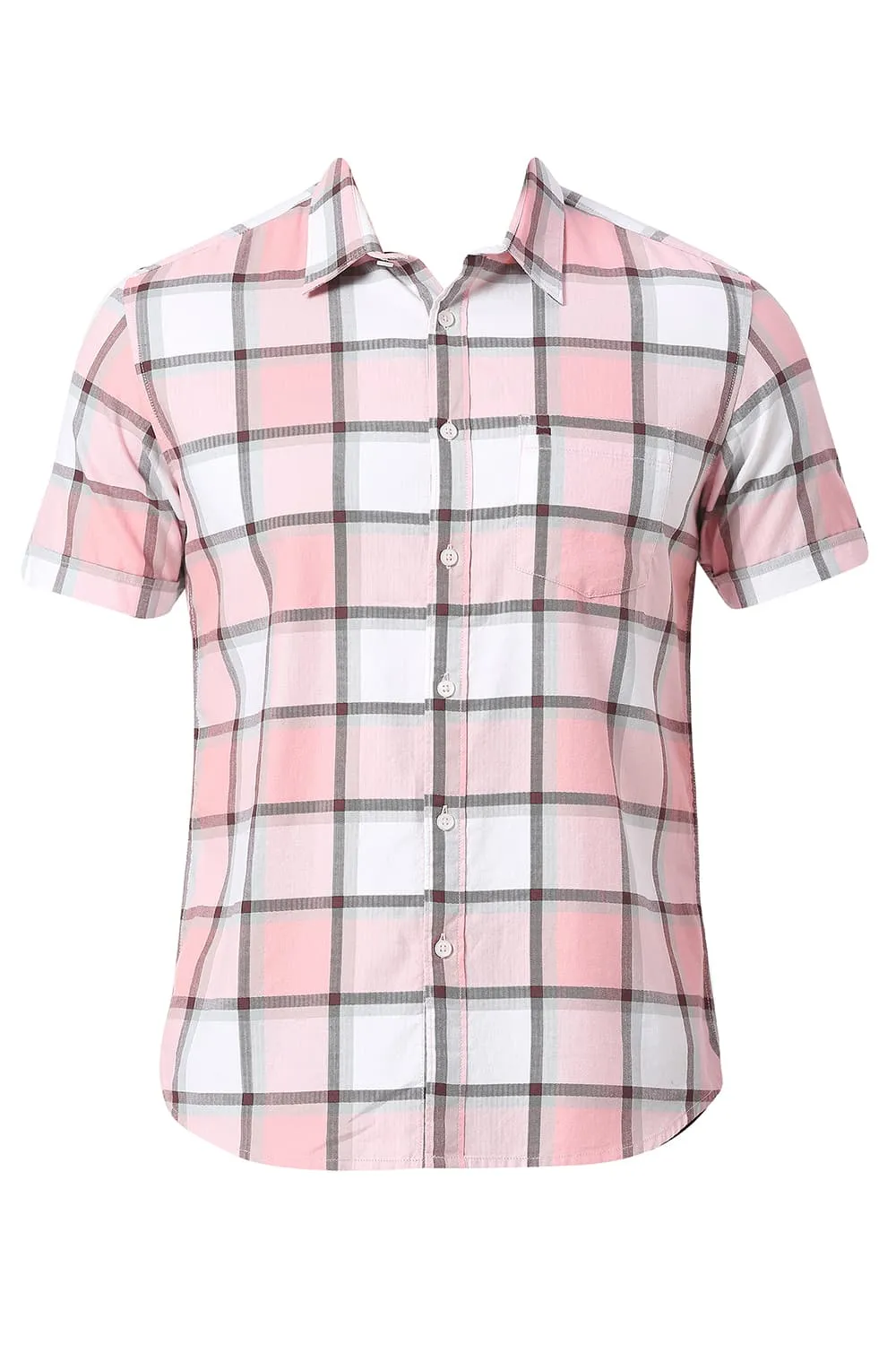 Slim Fit Cotton Twill Checks Halfsleeves Shirt