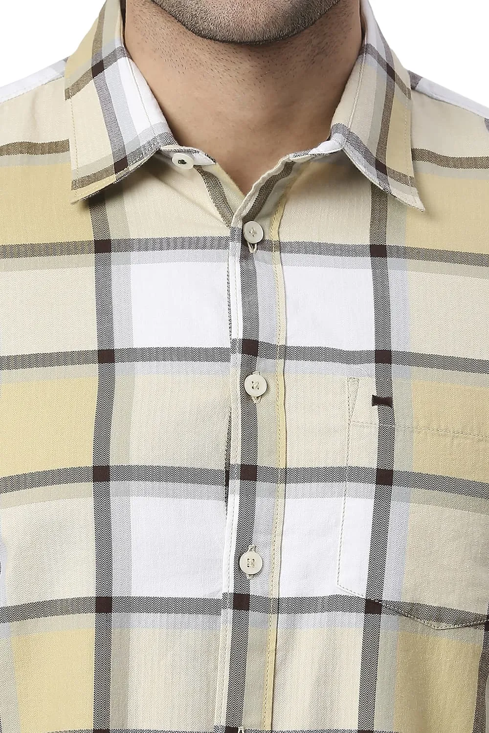 Slim Fit Cotton Twill Checks Halfsleeves Shirt