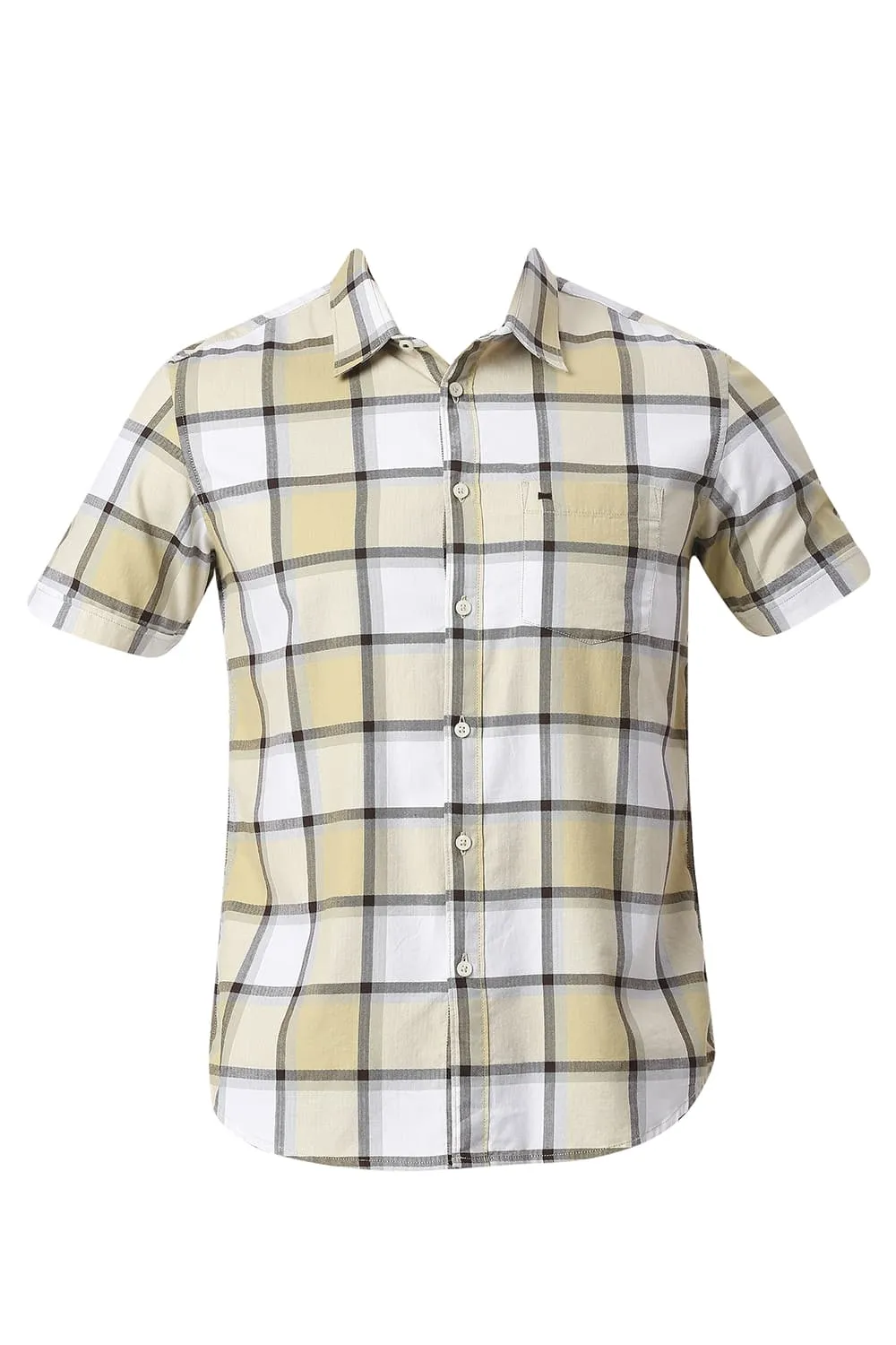 Slim Fit Cotton Twill Checks Halfsleeves Shirt