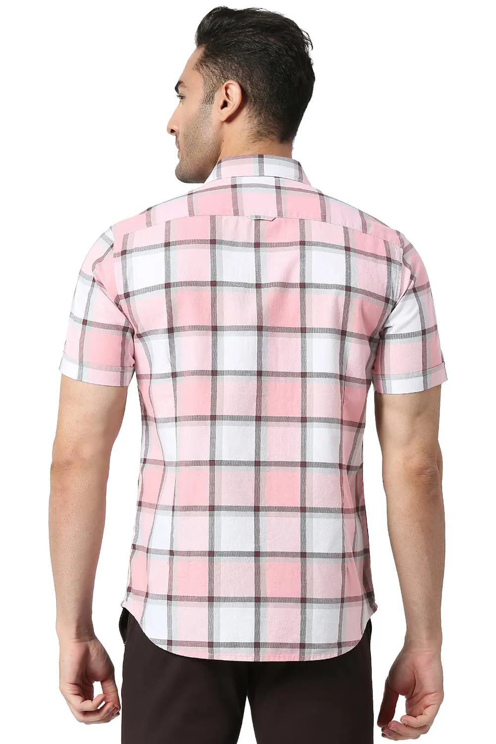 Slim Fit Cotton Twill Checks Halfsleeves Shirt