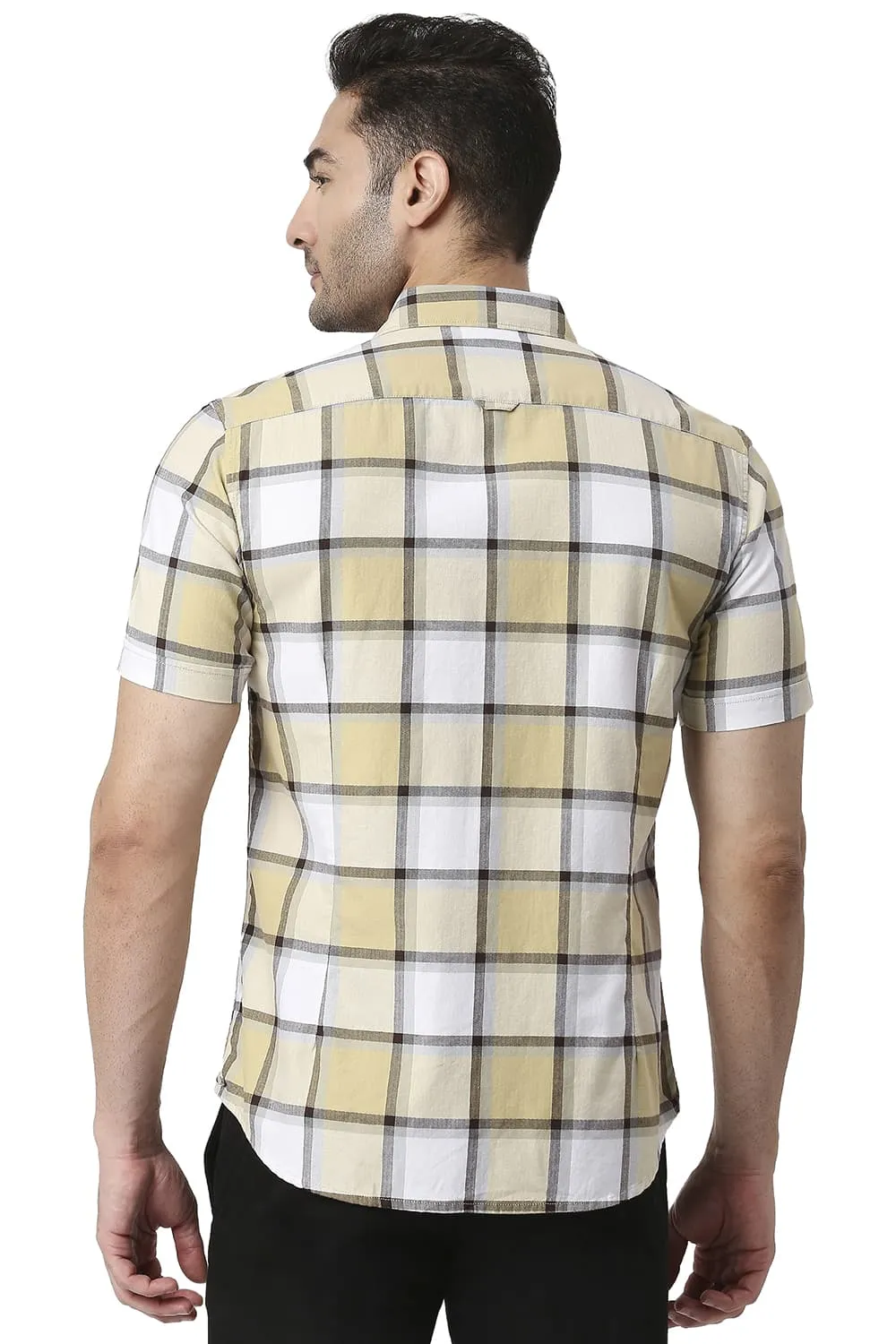 Slim Fit Cotton Twill Checks Halfsleeves Shirt