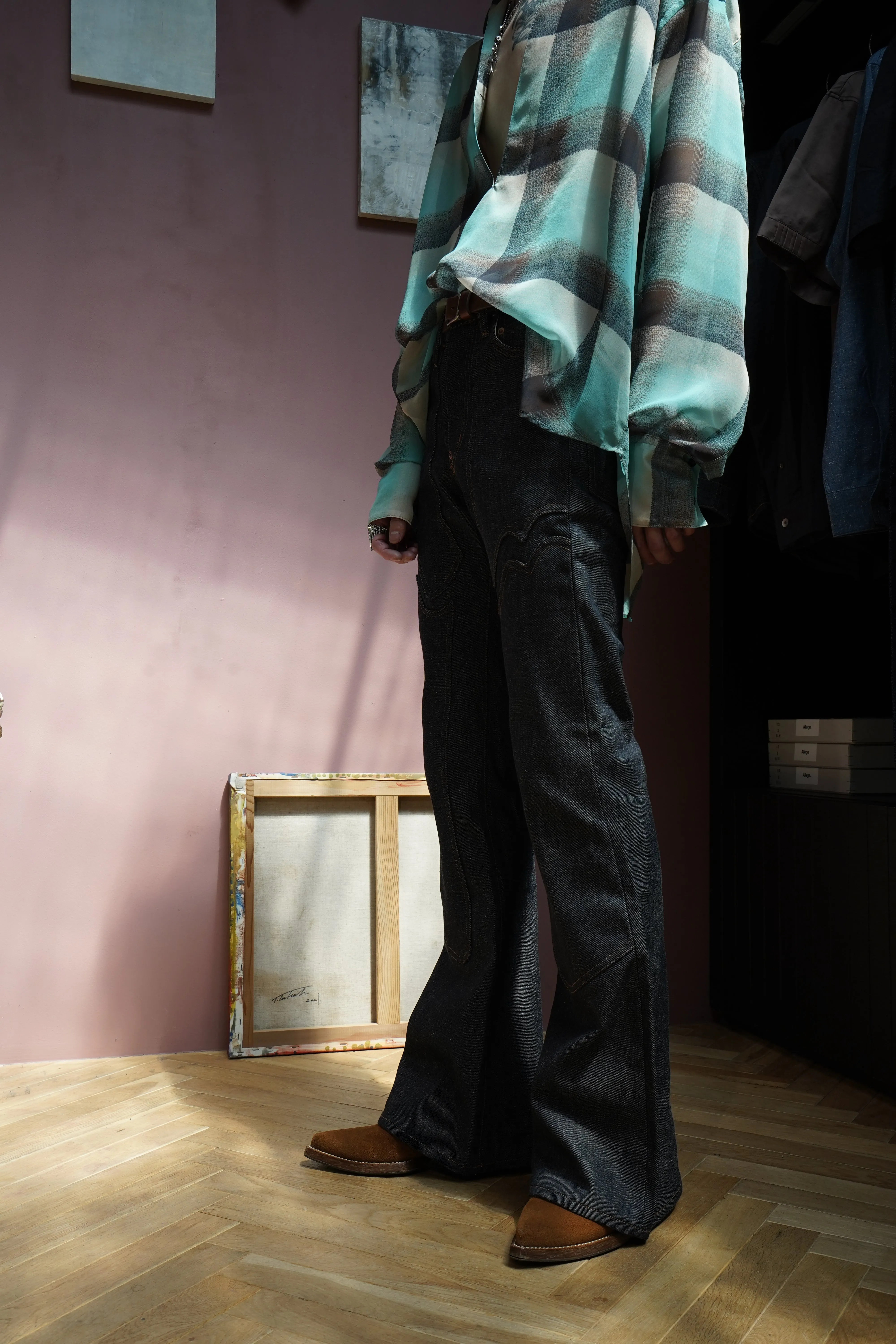 SUGARHILL MODERN WESTERN DENIM FLARED TROUSERS
