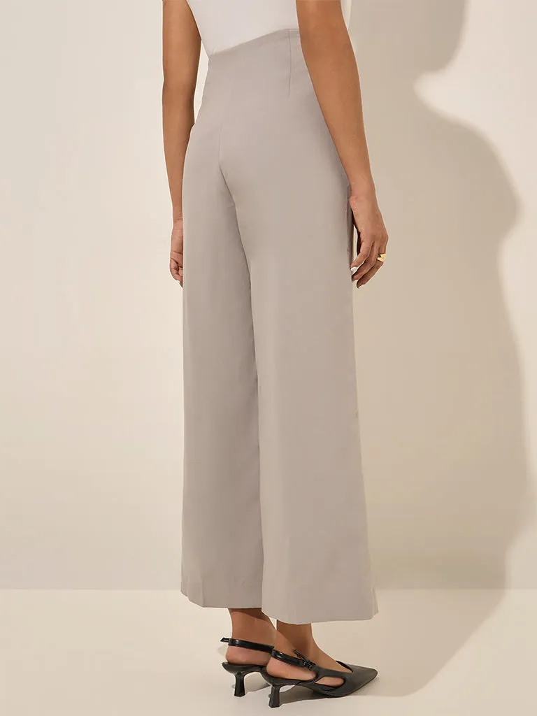 Wardrobe Grey High-Rise Flared Trousers
