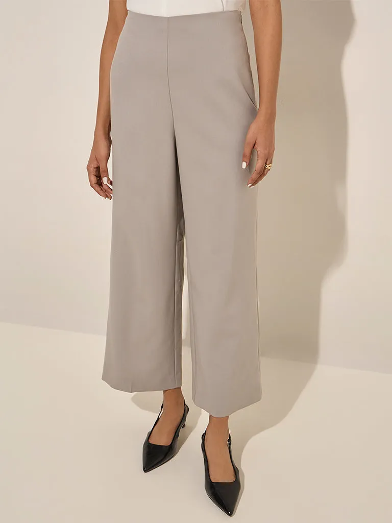 Wardrobe Grey High-Rise Flared Trousers