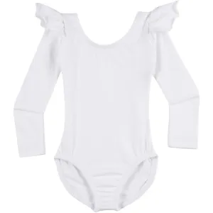 White Long Sleeve Leotard with Ruffles