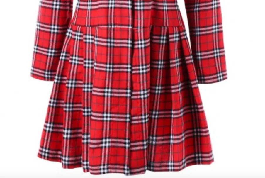 Womens Tartan Coat  Skirted Style with Faux Fur Collar
