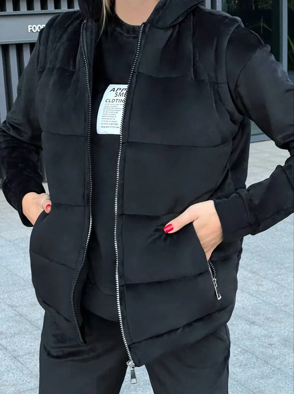 Women's Warm Three Piece Suit Casual Sportswear Black Color