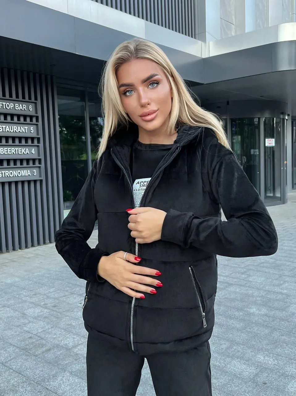 Women's Warm Three Piece Suit Casual Sportswear Black Color