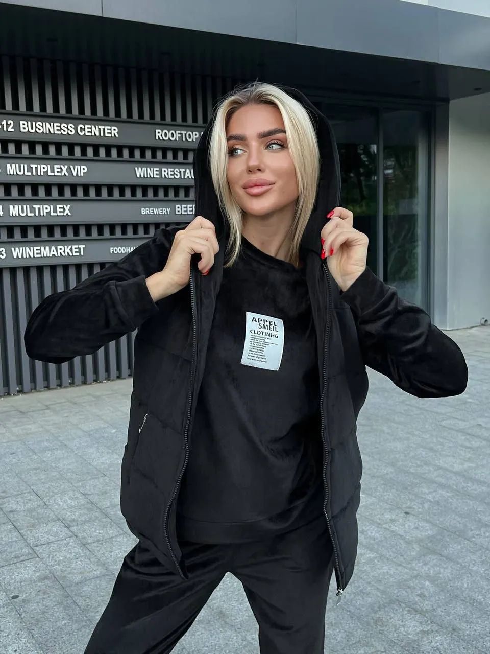 Women's Warm Three Piece Suit Casual Sportswear Black Color