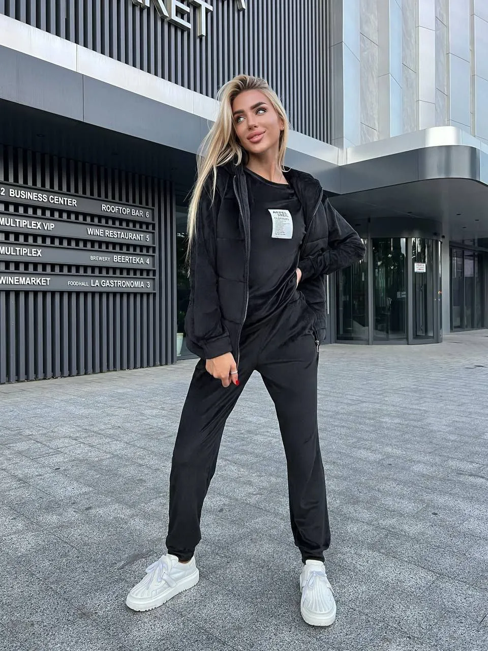Women's Warm Three Piece Suit Casual Sportswear Black Color