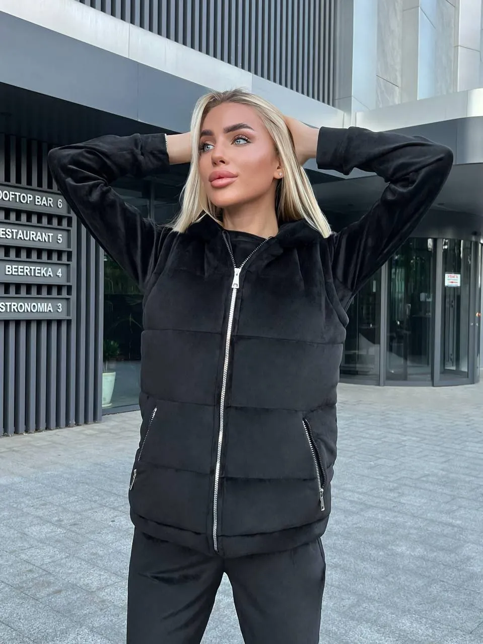 Women's Warm Three Piece Suit Casual Sportswear Black Color
