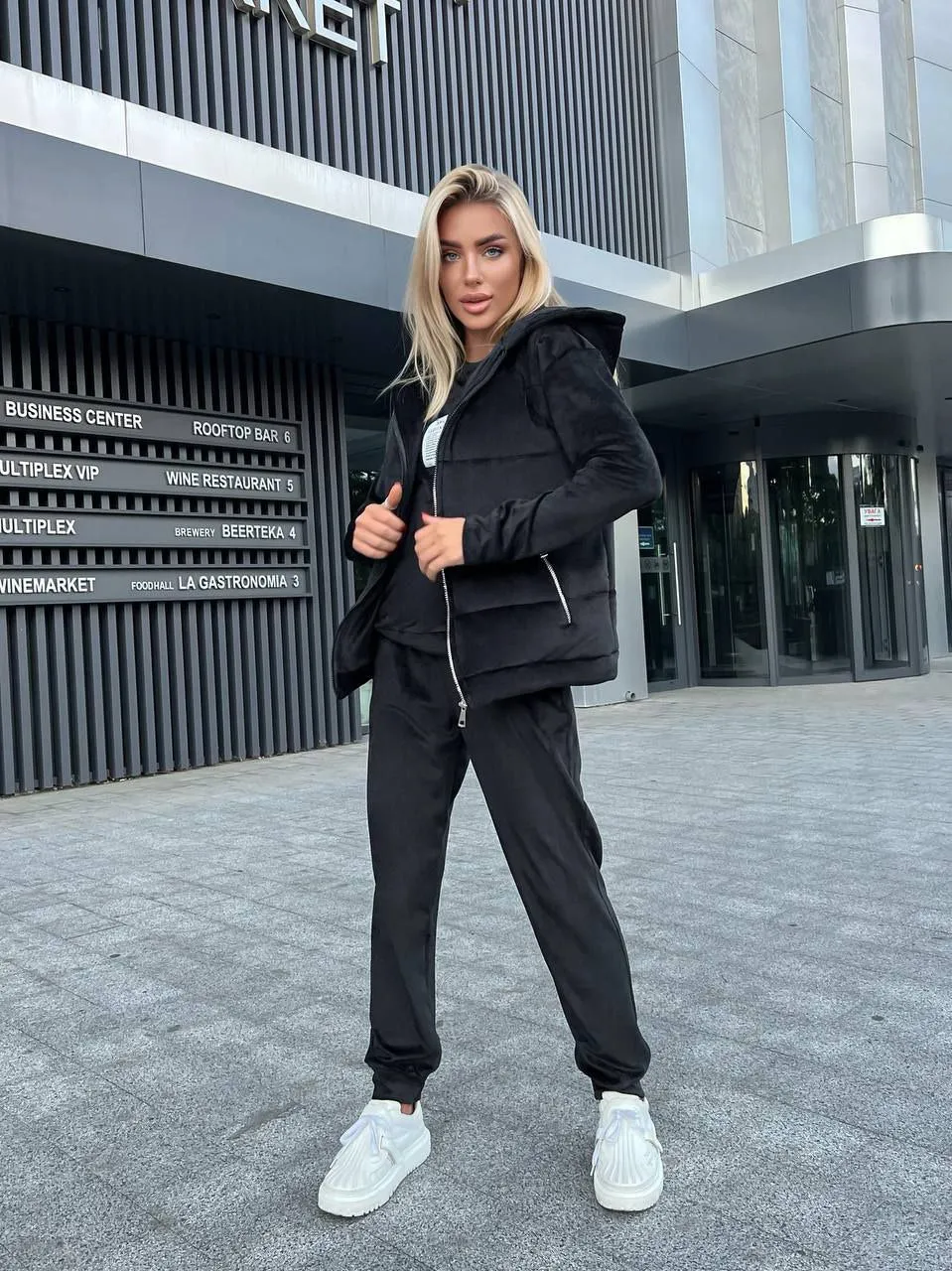 Women's Warm Three Piece Suit Casual Sportswear Black Color